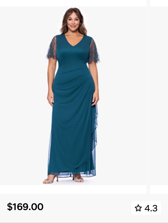 Xscape Dresses & Skirts - Xscape Teal Beaded Cap-Sleeve Evening Gown